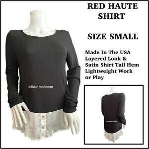 RED HAUTE SILK SHIRTTAIL PANEL LONG SLEEVE SHIRT SZ M $79